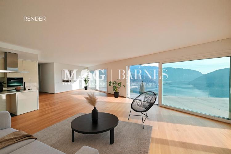 Lugano, Carona : Penthouse de 5,5 pièces avec vue sur le lac et grande